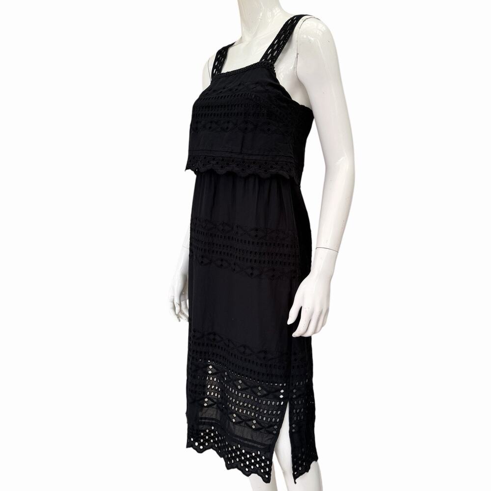 J. Crew Black Cotton Eyelet Tiered Dress, Size 00 - Picture 5 of 8